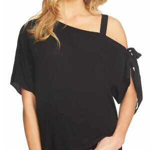 1. State Asymmetrical Short Sleeve Top, Black, Size Large